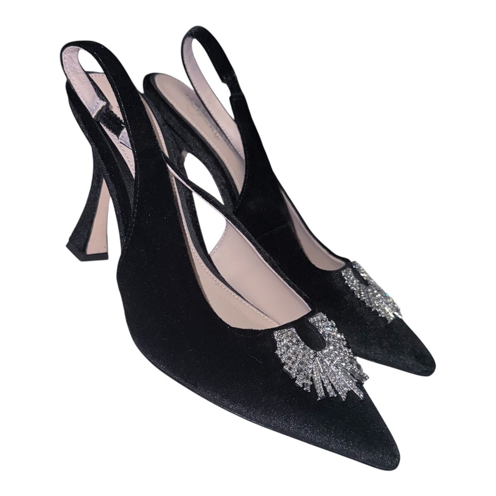 Born On Fifth x Antonio Melani Womens Size 9 Black Velvet‎ Sling Back Heels